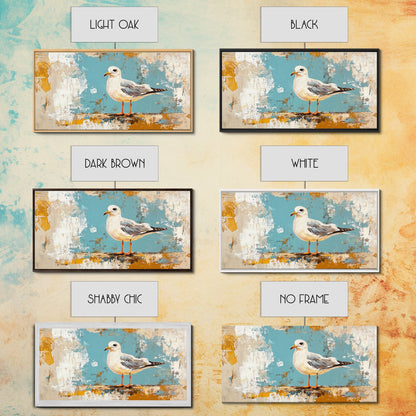 Seagull Painting, Coastal Landscape Art, Nautical Wall Art, Rustic Decor, Framed Canvas Print, Beach House Art, Bird Art