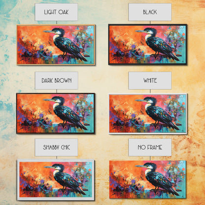 Colorful Bird, bird art, whimsical art, teal wall art, abstract wildlife painting, vibrant decor, boho art, Framed Canvas Print