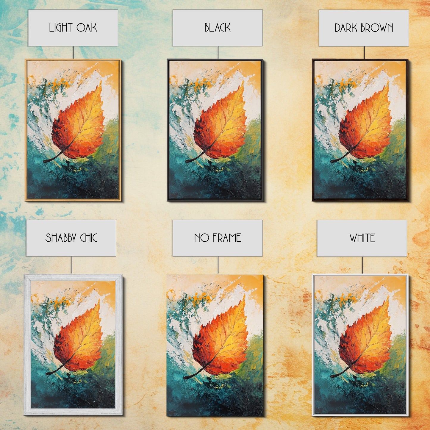 Fall Leaf Painting, Autumn Wall Art, Botanical Prints, Seasonal Home Decor, Vibrant Color Art, Cozy Rustic Art, Framed Canvas Print