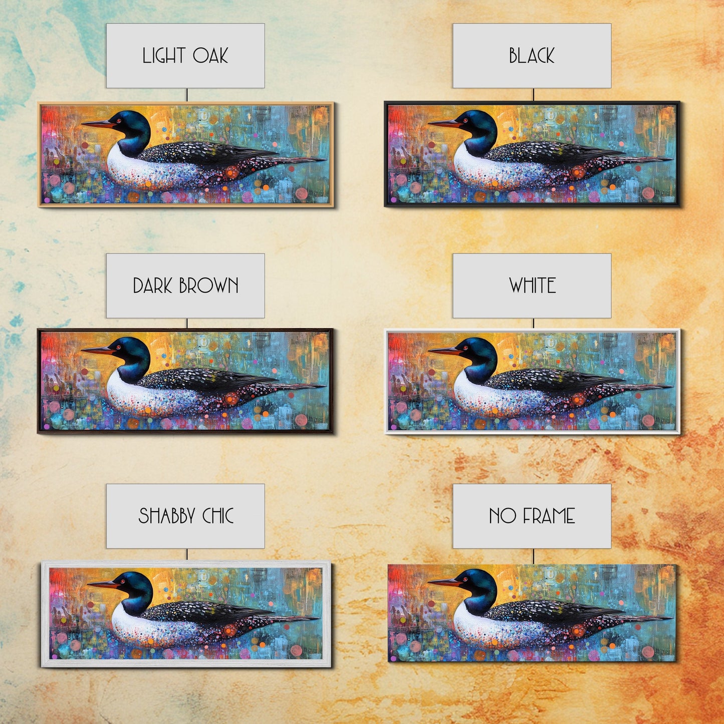 Vibrant Loon Art Framed Canvas Print Wildlife Decor Living Room Wall Art Colorful Bird Painting Modern Boho Home Accent Nature Gift