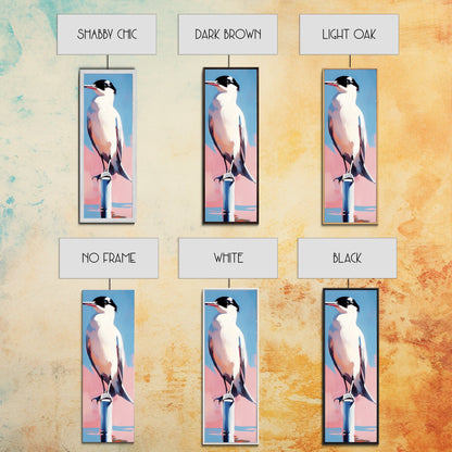 Seabird, Coastal Nature Art, Serene Beach Scene, Pastel Blue Pink, Minimalist Bird Painting, Nautical Wall Decor, Framed Canvas Print