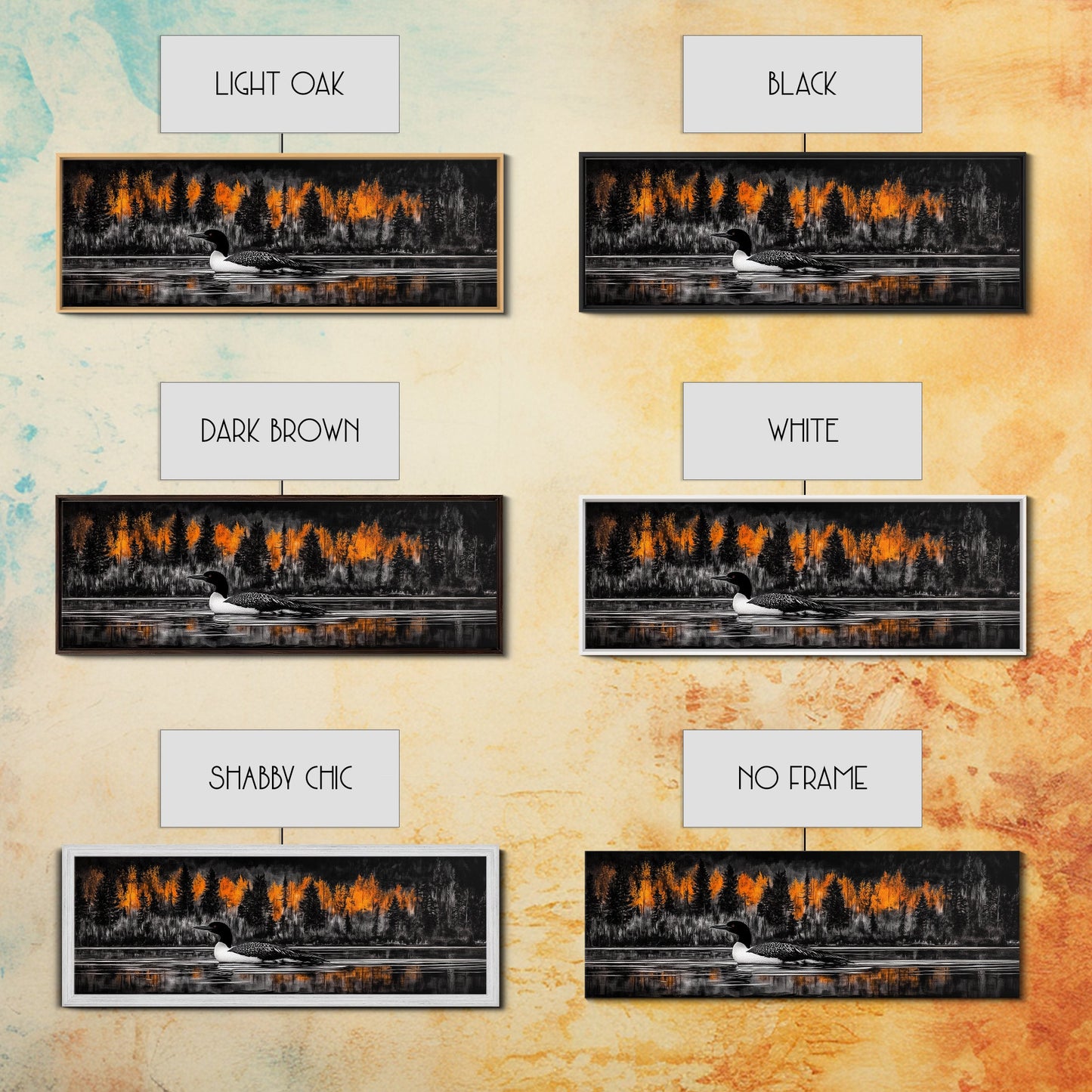 Autumn Lake, Wildlife Wall Art, Loon Bird Painting, Fall Nature Scene, Framed Canvas Print, Cabin Wall Art, Rustic Decor, Warm Fall Colors