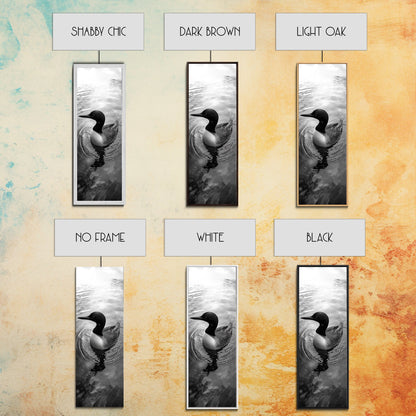 Water Loon, Lake Bird, Floating Wildlife, Nature Stillness, Serene Waterfowl Framed Canvas Print, Cabin Wall Art Rustic Lakehouse Decor