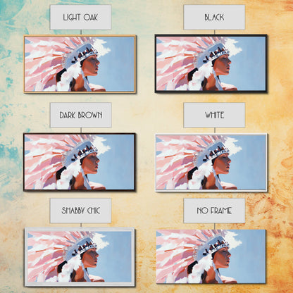 Native American Art, Woman in Headdress, Southwest Wall Art, Cultural Portrait, Framed Canvas Print, Extra Wide Art, Rustic Decor