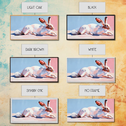 Jackrabbit, desert wildlife, whimsical art, framed canvas print, pink wall art, gift idea, light pink wall art, above sofa art