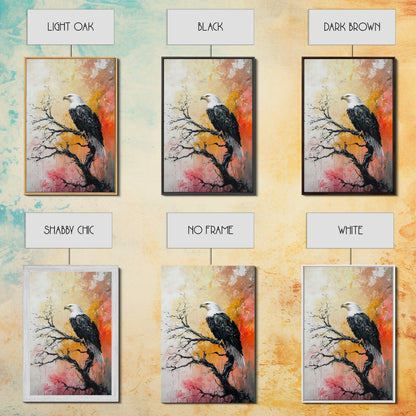 Eagle on Branch, textured painting, wildlife wall art, rustic art, autumn colors, farmhouse decor, framed canvas print, bird art