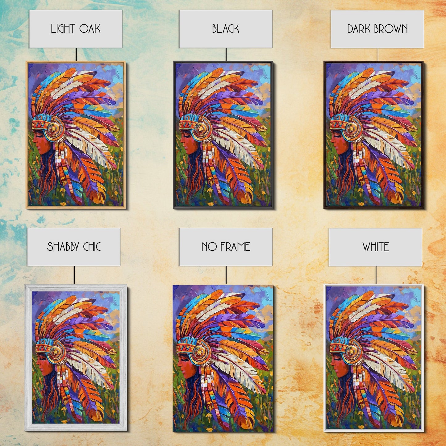 Native American Headdress, Goddess Art Print, Afrocentric Wall Art, Southwest Wall Art, Boho Art, Canvas Print, Rustic Wall Art