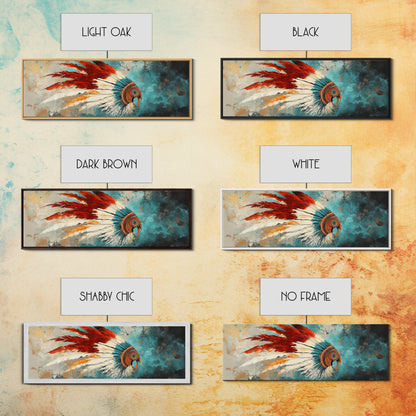 Native American Headdress, modern portrait, southwest wall art, moody art, framed canvas print, gift idea for her