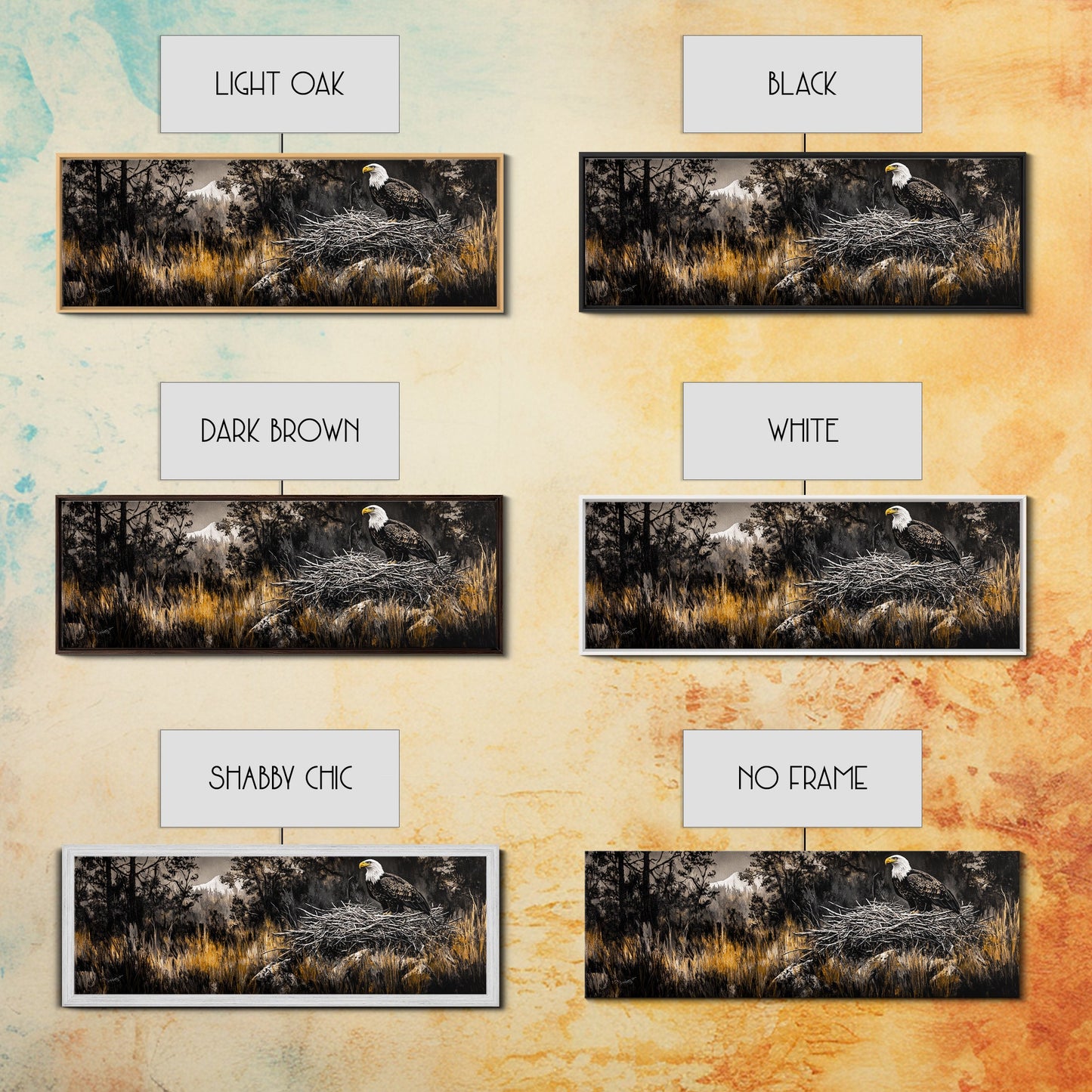 Bald Eagle, wildlife art, eagle painting, southwest wall art, rustic decor, panoramic painting, moody art, framed canvas print, above sofa art