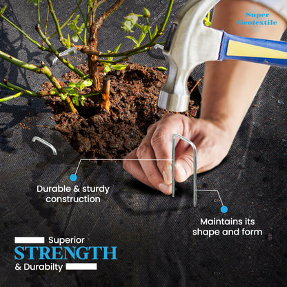 Landscape Staples - Heavy Duty 11 Gauge Galvanized U-Shaped Sod Pins for Weed Barrier and Landscaping