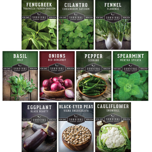 Indian Vegetable Seed Collection – 10 Heirloom Non-GMO Seeds for Authentic Indian Cuisine and Home Gardens