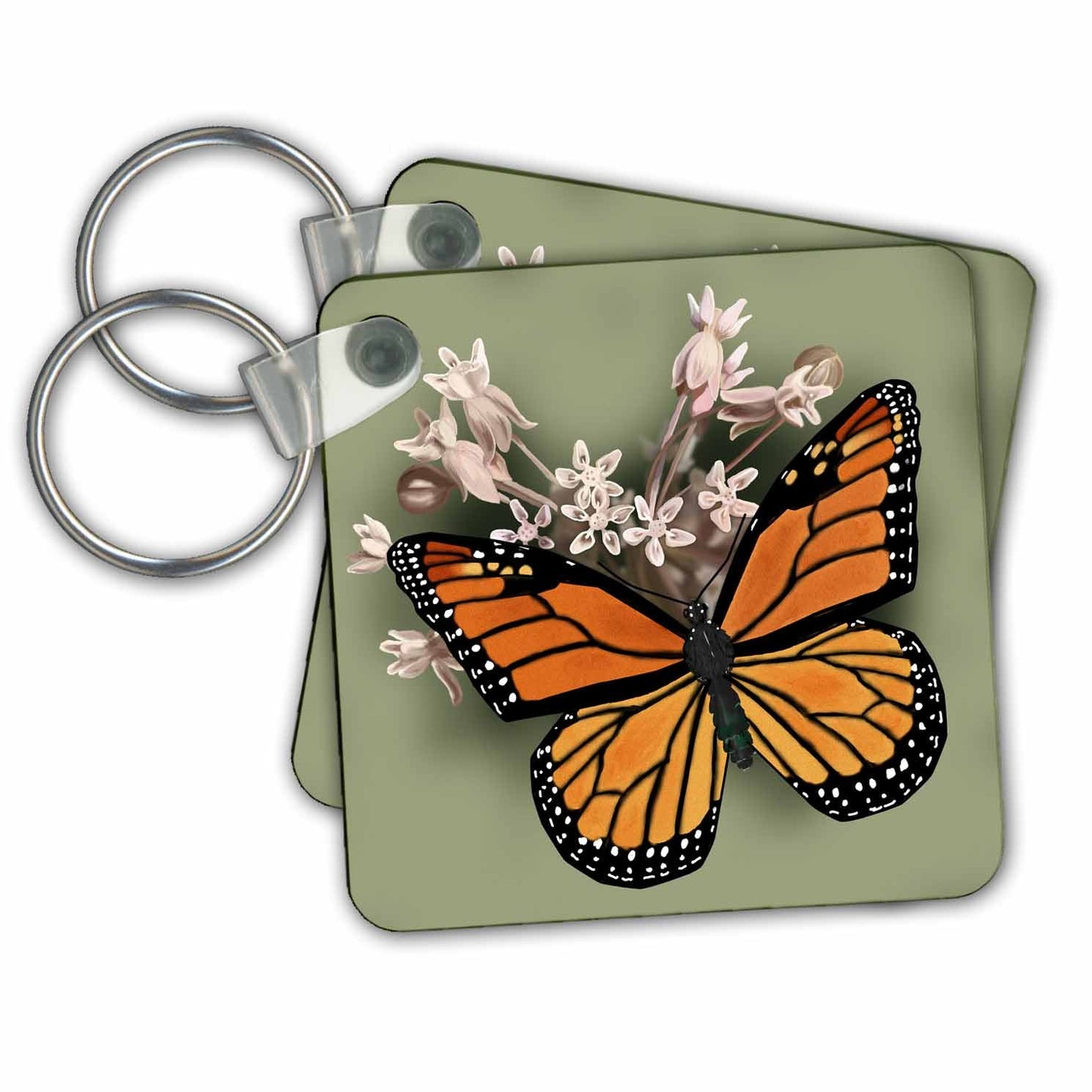 3dRose Key Chains Monarch Butterfly and Pink Milkweed (kc-212839-1)
