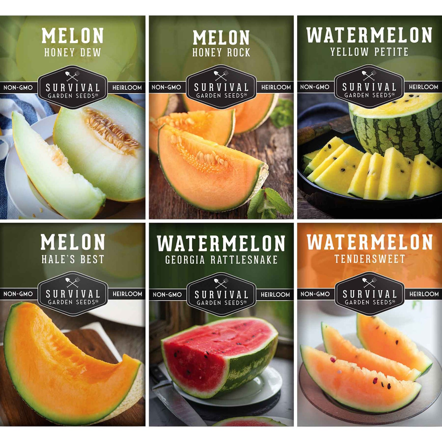 Melon Seed Collection – 6 Heirloom Varieties of Watermelon, Cantaloupe & Honeydew for High-Yield Summer Gardens