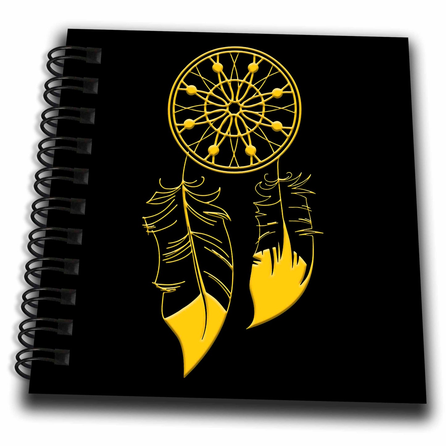 3dRose Two-Feather Native American Dreamcatcher. Yellow on Black - Drawing Books (db_326150)
