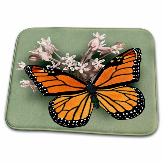 Dish Drying Mat - Monarch Butterfly and Pink Milkweed Digital Art - Butterflies