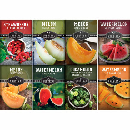 8-Variety Heirloom Fruit Seed Collection – Non-GMO Strawberry, Melon & Watermelon Seeds for Home Gardens