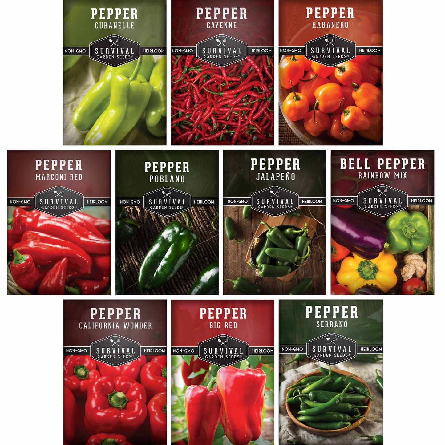 10 Variety Pepper Seed Collection – Non-GMO Heirloom Hot & Sweet Peppers for Garden, Container, or Greenhouse Growing
