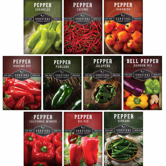 10 Variety Pepper Seed Collection – Non-GMO Heirloom Hot & Sweet Peppers for Garden, Container, or Greenhouse Growing
