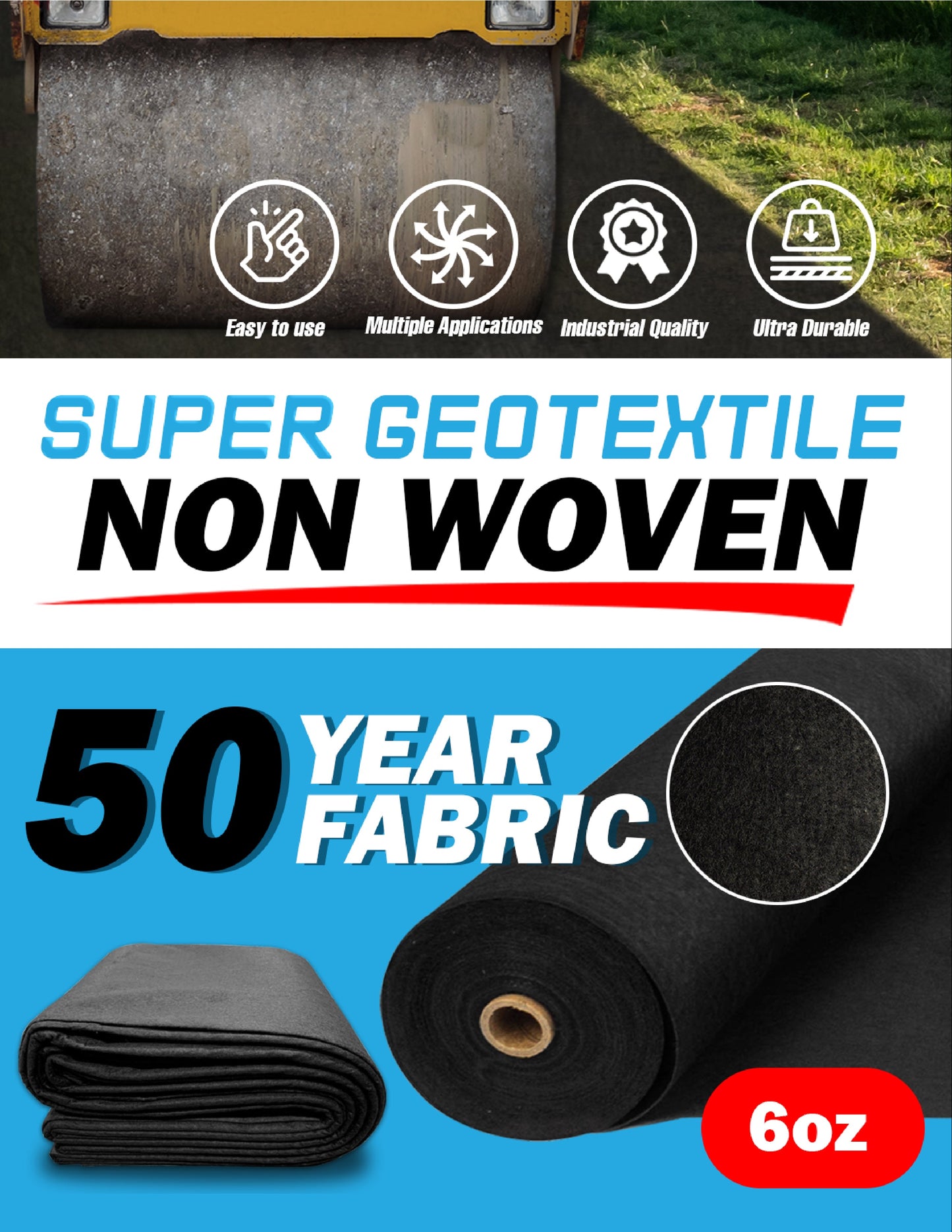 6 oz Non Woven Needle Punched Geotextile Filter Fabric - 50 Year Fabric
