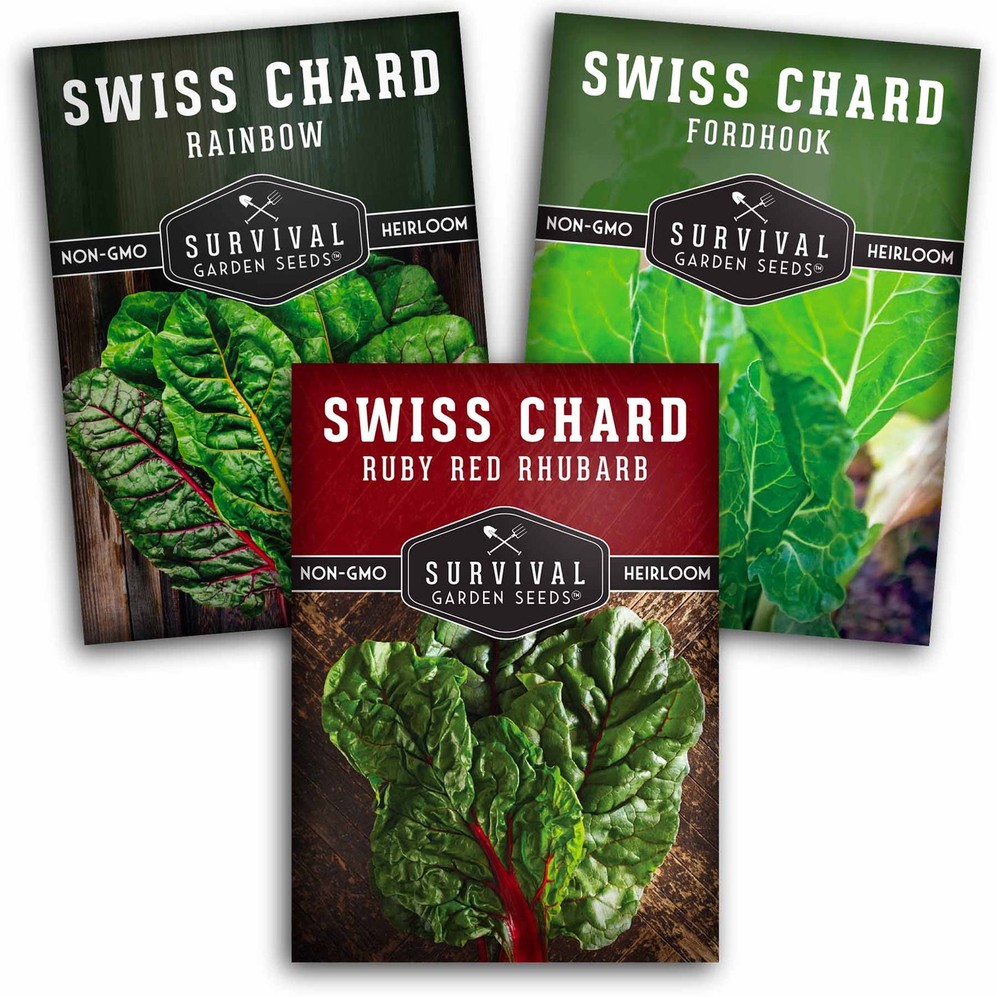 Swiss Chard 3 Variety Seed Collection – Rainbow, Ruby Red, and Fordhook Giant Heirloom Greens for Continuous Harvests