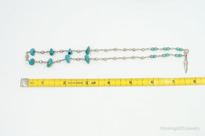 Vintage Native American Turquoise Sterling Silver Bead Necklace