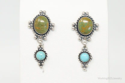 Vintage Native American QT Quoc Turquoise Sterling Silver Earrings