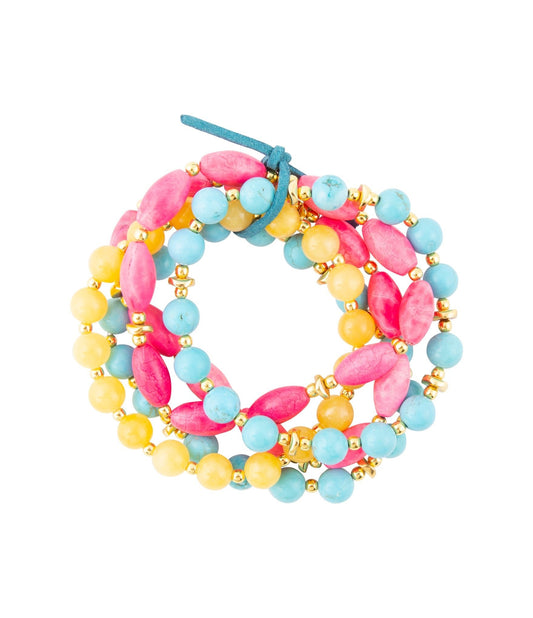 St. Augustine Pink Agate & Turquoise Stack Bracelet
