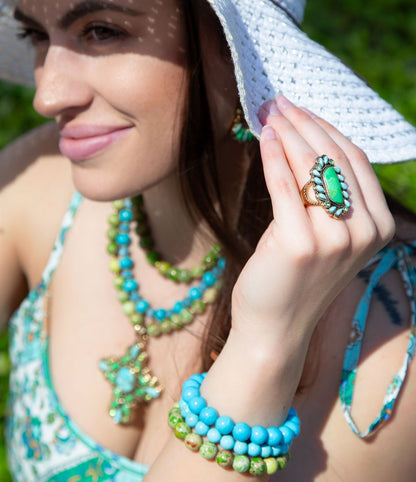 Fresh Twist Lime and Blue Turquoise Stack Bracelet Set