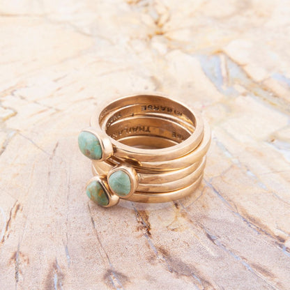 Blue Turquoise Golden Stacking Ring Set