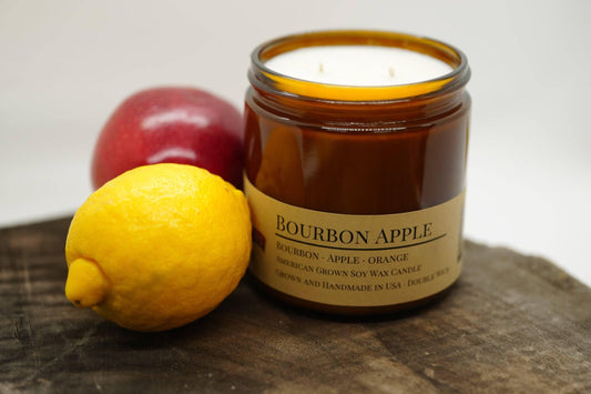Bourbon Apple Soy Wax Candle | 16 oz Double Wick Amber Apothecary Jar Candle