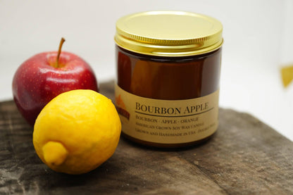 Bourbon Apple Soy Wax Candle | 16 oz Double Wick Amber Apothecary Jar Candle