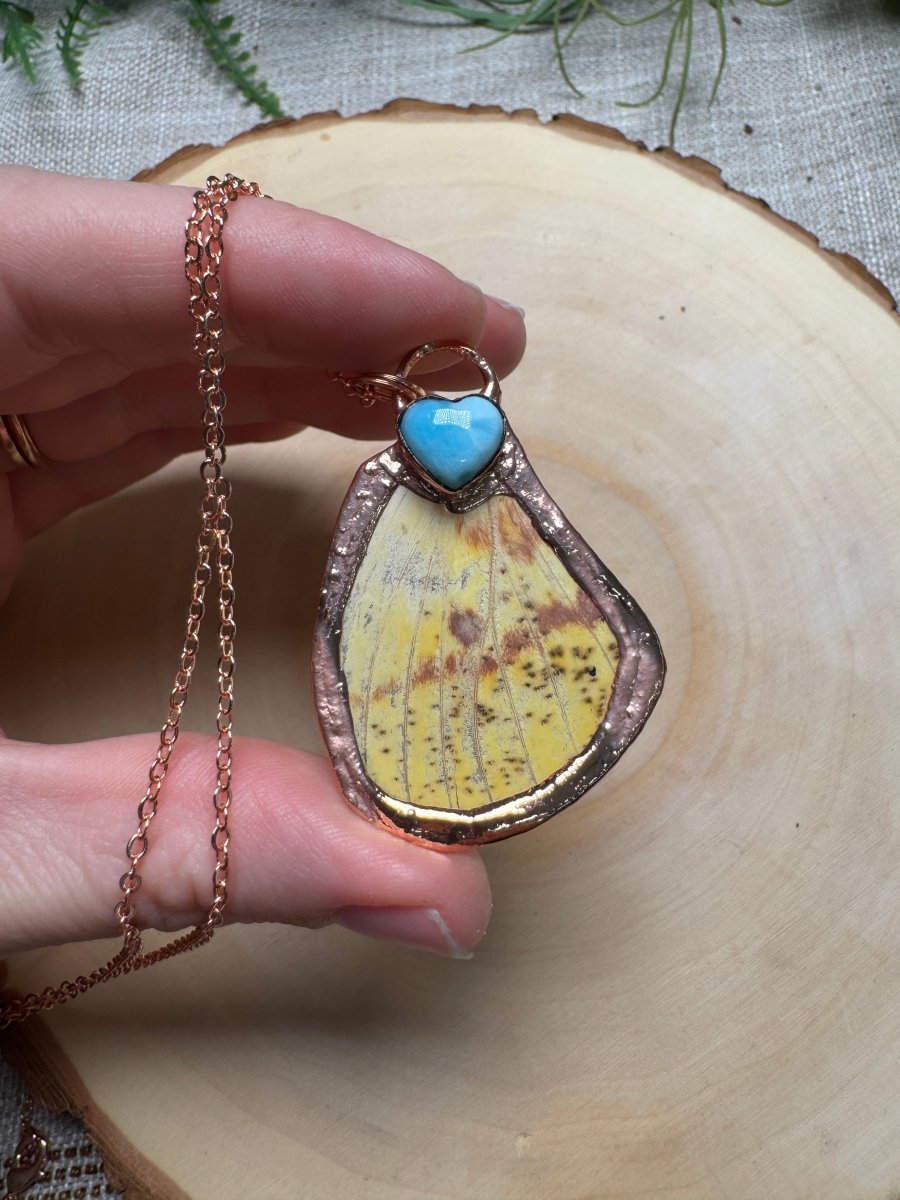 Butterfly Wing and Larimar Heart Necklace