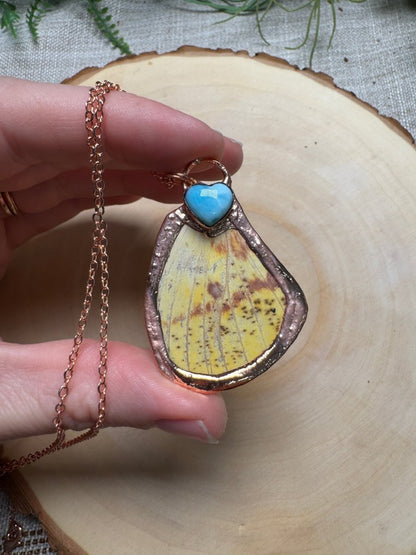 Butterfly Wing and Larimar Heart Necklace