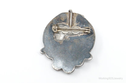 Vintage Native American Unsigned Turquoise Sterling Silver Pendant Brooch Pin