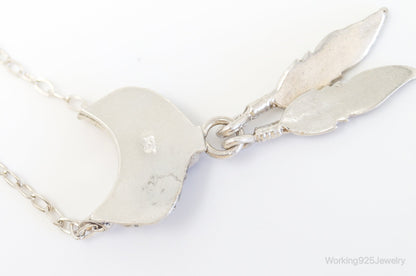 Vintage Native American Unsigned Abalone Shell Sterling Silver Necklace