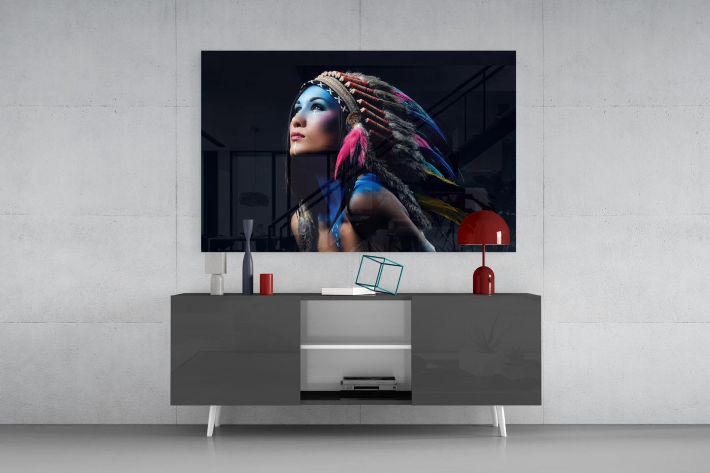 Red Indian Glass Wall Art