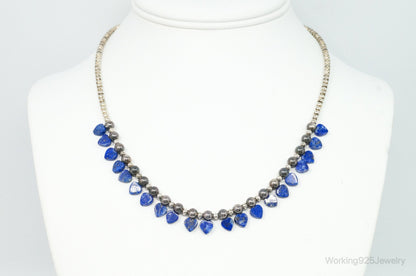 Vintage Native American QT Lapis Lazuli Bead Sterling Silver Necklace