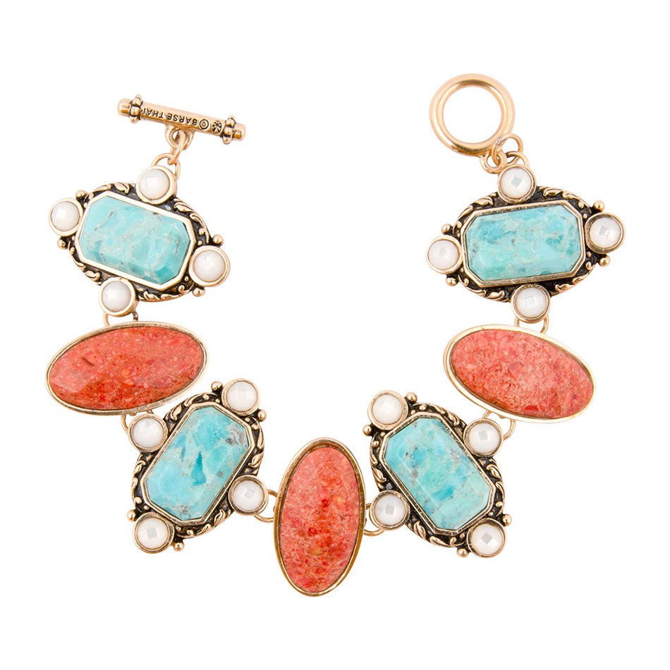 Champs Blue turquoise and Orange Coral Golden Link Bracalet