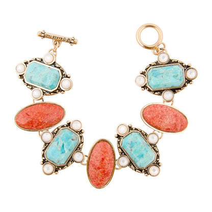 Champs Blue turquoise and Orange Coral Golden Link Bracalet