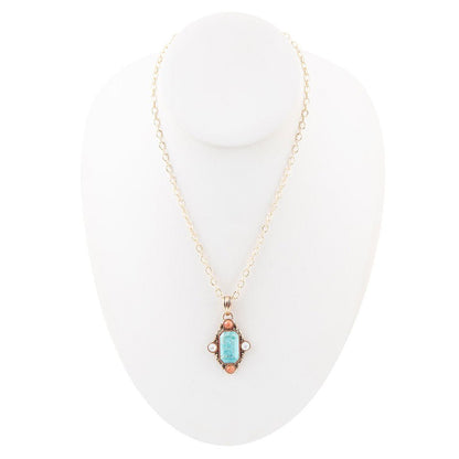 Champs Blue Turquoise and Orange Coral Golden Pendant Necklace
