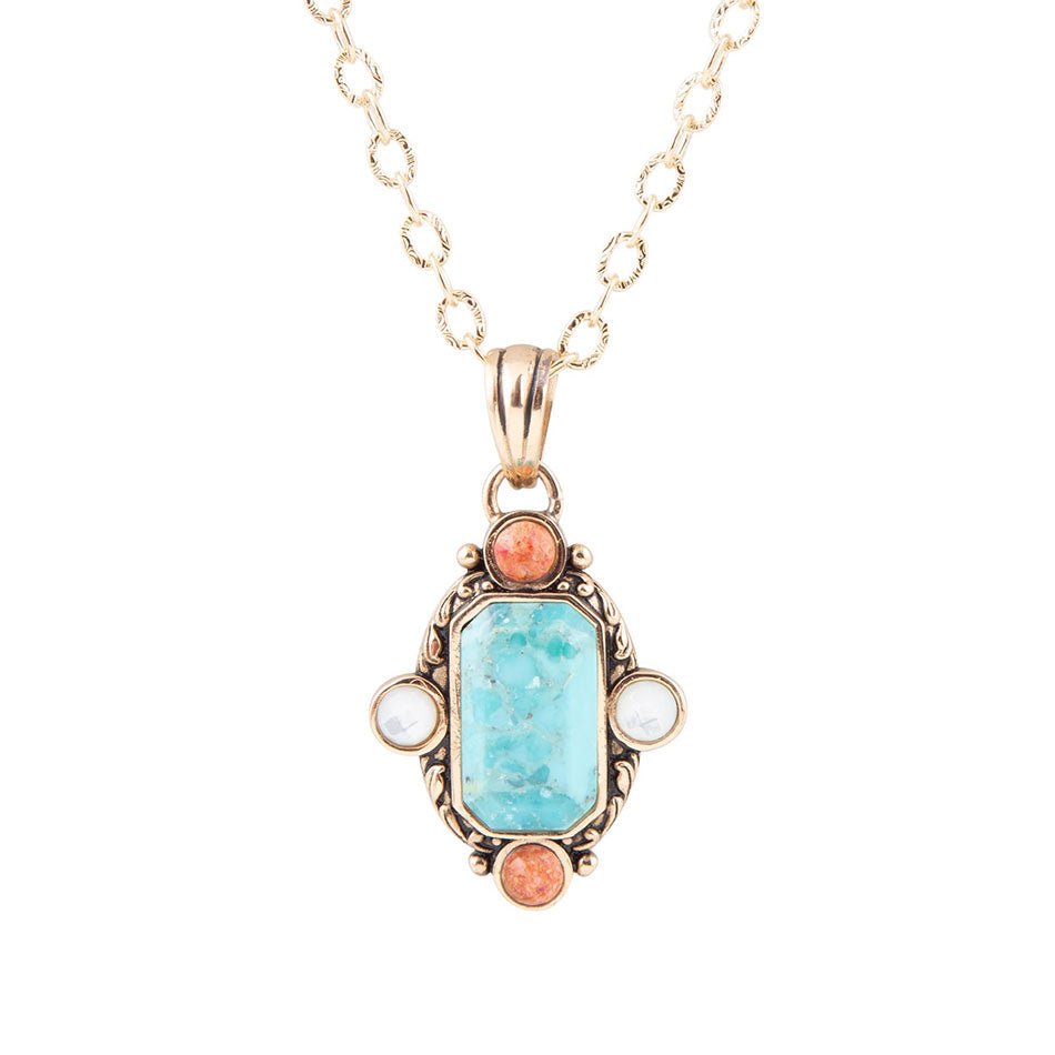 Champs Blue Turquoise and Orange Coral Golden Pendant Necklace