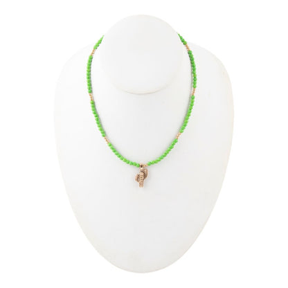 Charmed Cactus Lime Green Turquoise Golden Pendant Necklace