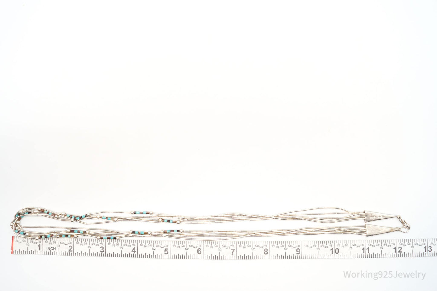 Vintage Native American Multi Gemstone Bead Sterling Silver Chain Necklace