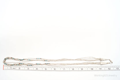 Vintage Native American Multi Gemstone Bead Sterling Silver Chain Necklace