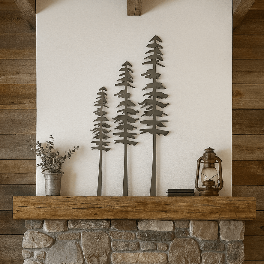 DISCOUNTED - XL Raw Steel Pine Trees - Wall Art