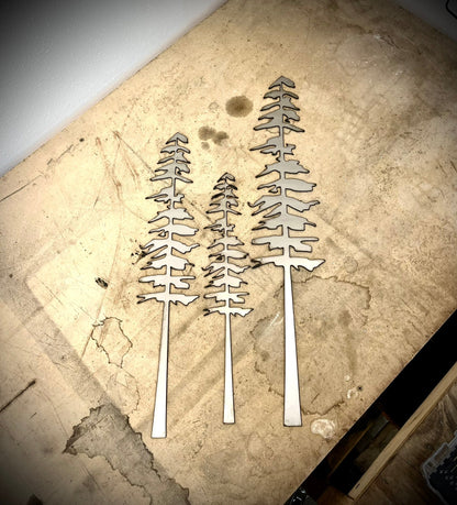 DISCOUNTED - XL Raw Steel Pine Trees - Wall Art