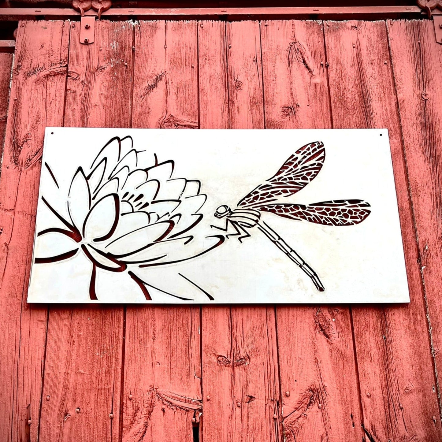 Dragonfly Lotus Steel Wall Art | Garden Panel