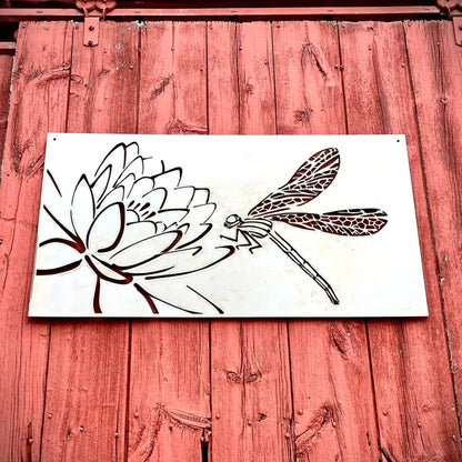 Dragonfly Lotus Steel Wall Art | Garden Panel
