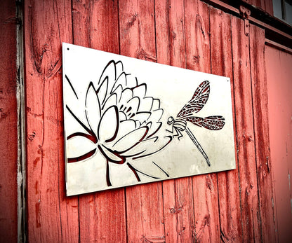 Dragonfly Lotus Steel Wall Art | Garden Panel