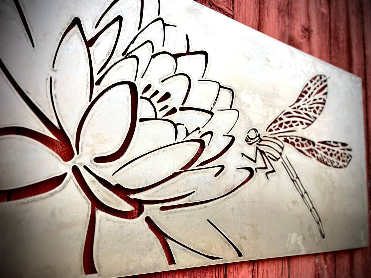 Dragonfly Lotus Steel Wall Art | Garden Panel